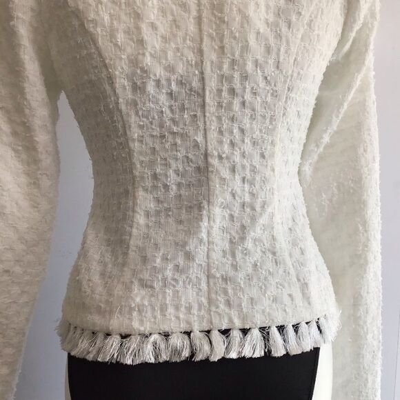 LPA White Lori Collarless Asymmetric/Tassel Hem Blazer - Picture 6 of 7